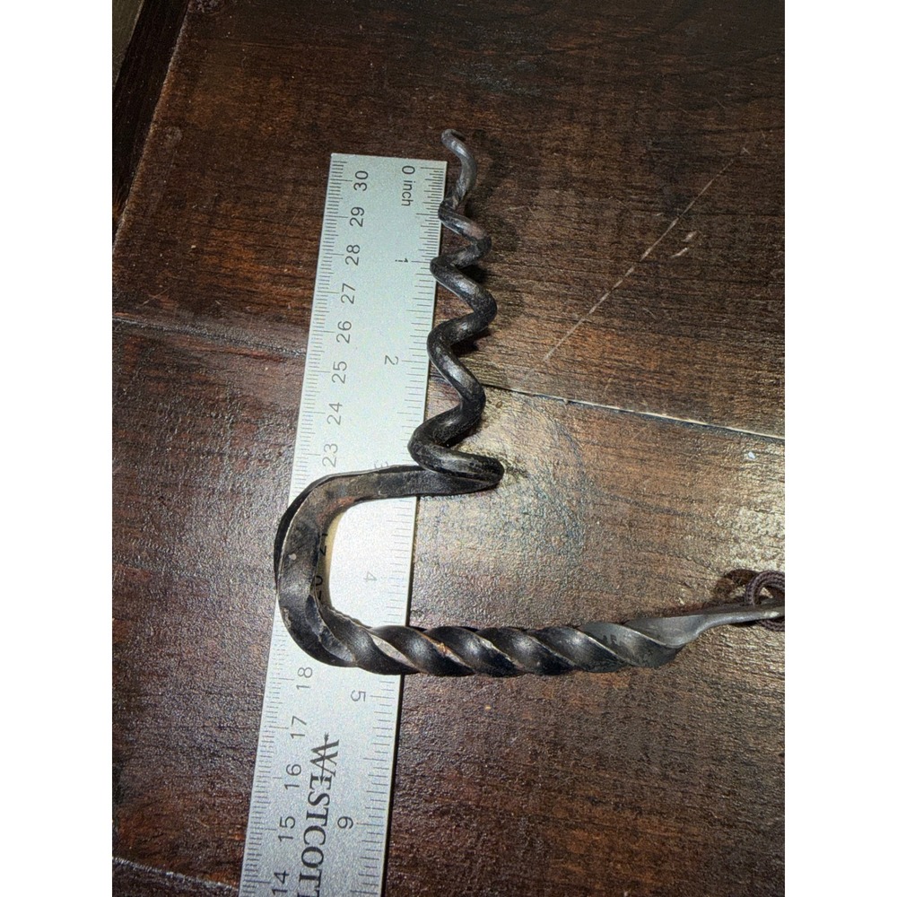 Hand Forged Wrought Iron Corkscrew Twisted Handle Rustic Wine Opener - Picture 2 of 5